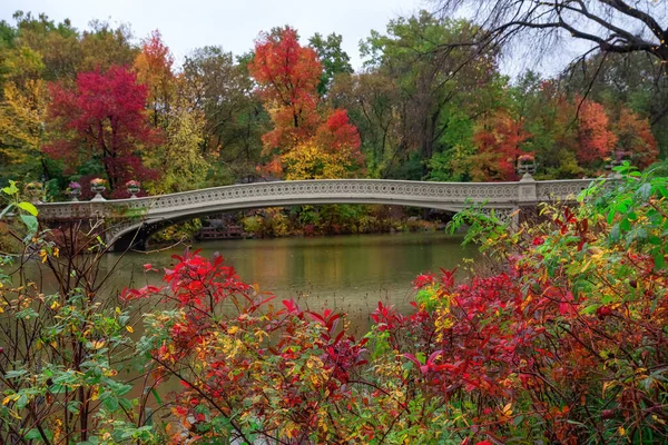 Uitzicht Het Herfstlandschap Met Bow Brug Central Park New York — Stockfoto