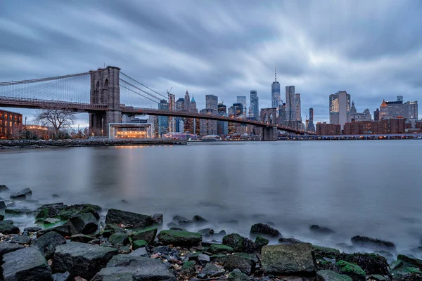 Manhattan Bridge Bei Nacht Stadtbild Von New York — Stockfoto