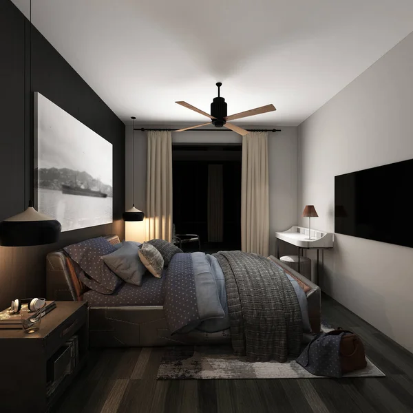Rendering Bett Zimmer Komfortabel — Stockfoto