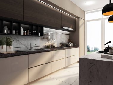 3D rendering kitchen room clipart