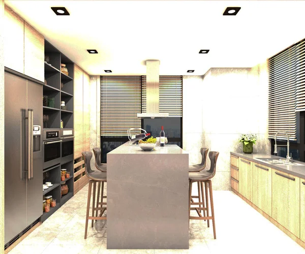 Rendering Kitchen Room — Stock Photo, Image