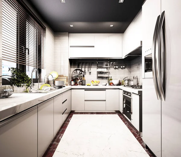 渲染的厨房空间 — 图库照片