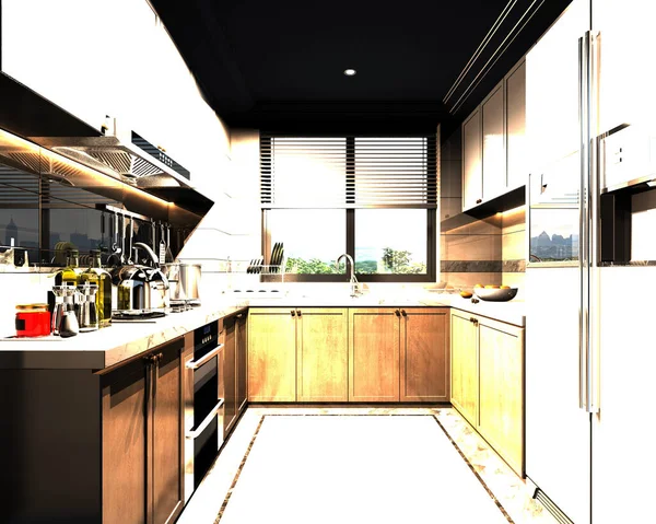 渲染的厨房空间 — 图库照片