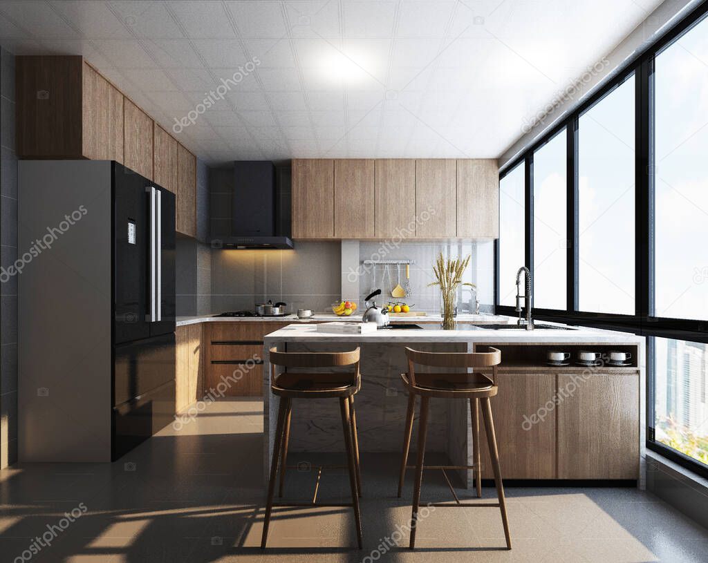3D rendering kitchen room
