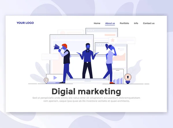 Plantilla Landing Page Marketing Digital Concepto Moderno Diseño Plano Diseño — Archivo Imágenes Vectoriales