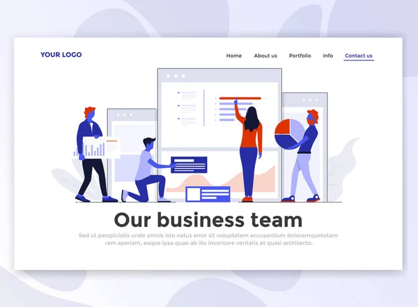 Plantilla Landing Page Nuestro Equipo Negocios Concepto Moderno Diseño Plano — Archivo Imágenes Vectoriales