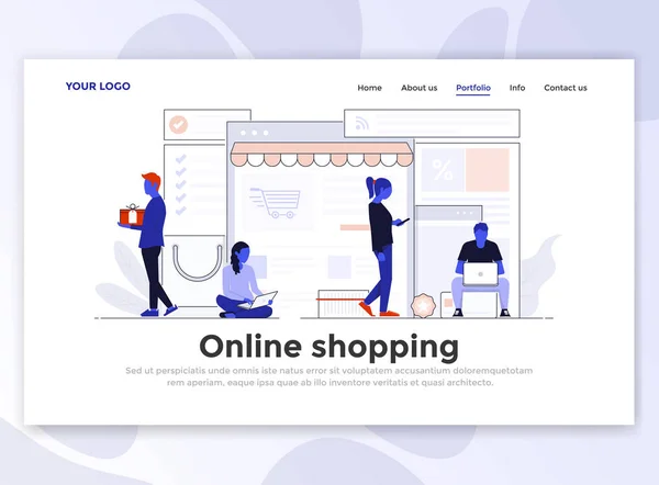 Πρότυπο Landing Page Του Online Shopping Σύγχρονη Έννοια Επίπεδη Σχεδίαση — Διανυσματικό Αρχείο