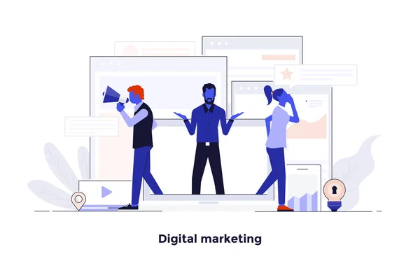 Design Moderno Cores Planas Conceito Negócios Para Marketing Digital Fácil —  Vetores de Stock