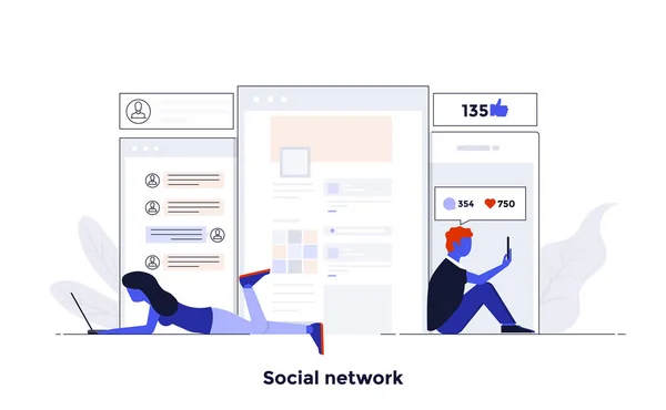 Современный Плоский Цветовой Дизайн Бизнес Концепция Социальной Сети Прост Использовании — стоковый вектор