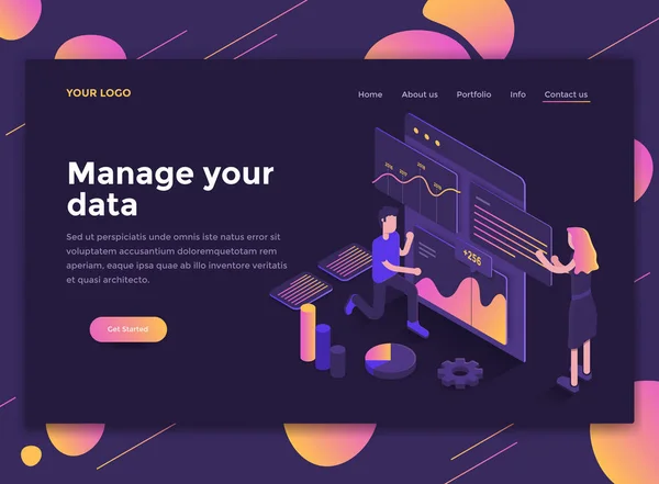 Concepto Isométrico Diseño Plano Moderno Gestione Sus Datos Para Sitio — Vector de stock