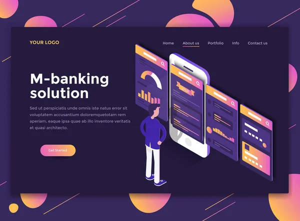 Moderne Platte Isometrische Ontwerpconcept Van Banking Oplossing Voor Website Mobiele — Stockvector