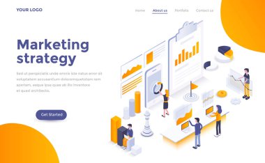Modern düz izometrik tasarım pazarlama stratejisinin mobil web sitesi ve Web sitesi için. Açılış sayfası şablonu. Düzenlemek ve özelleştirmek kolay. Vektör çizim