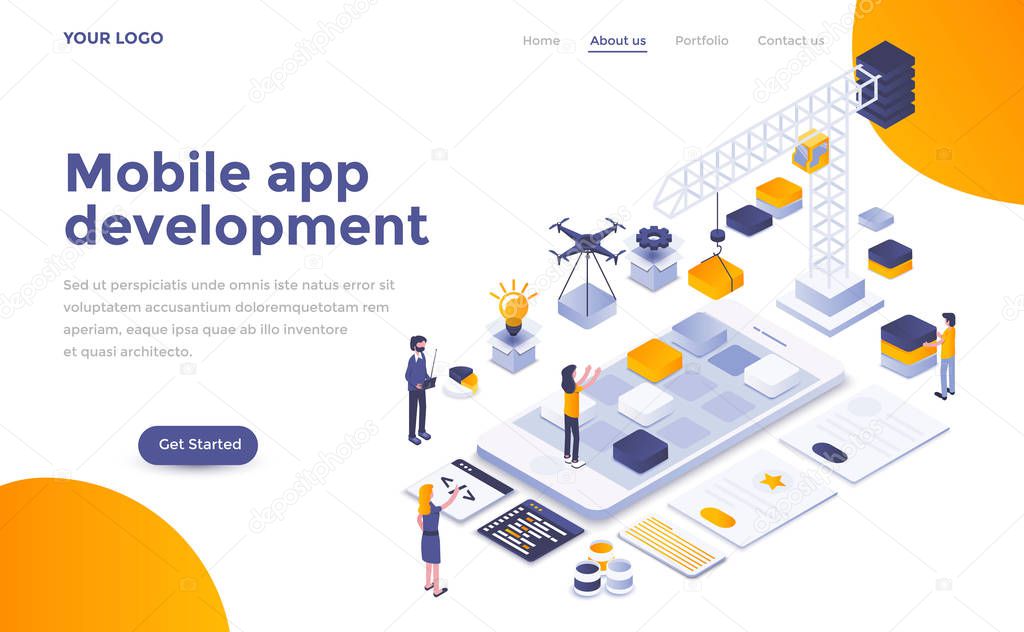 Modern flat design isometric concept of Mobile app development for website and mobile website. Landing page template. Easy to edit and customize. Vector illustration