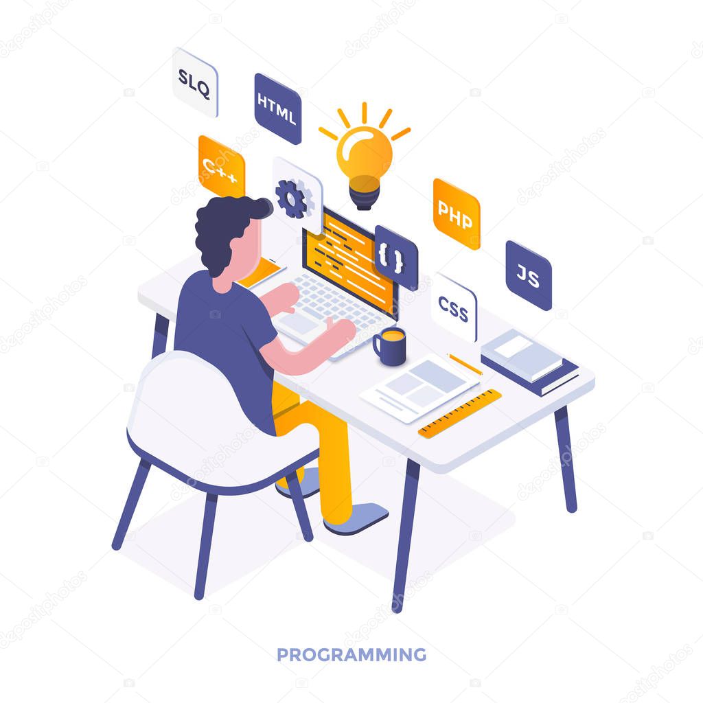 Modern flat design isometric illustration of Programming. Can be used for website and mobile website or Landing page. Easy to edit and customize. Vector illustration