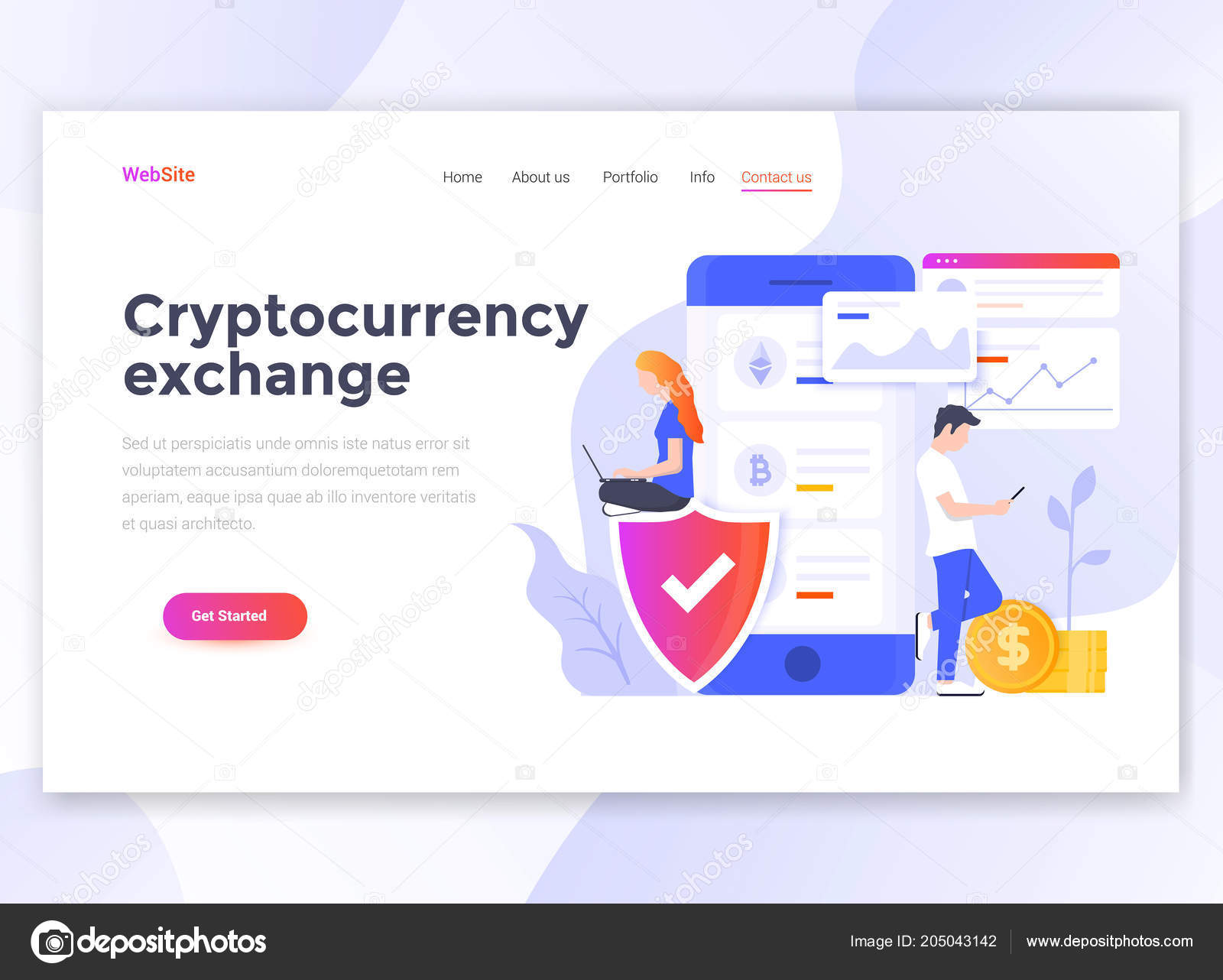 landing page template cryptocurrency exchange modern flat design