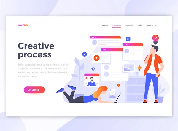 Landing Paginasjabloon Van Creatieve Proces Moderne Platte Ontwerpconcept Van Ontwerpen — Stockvector