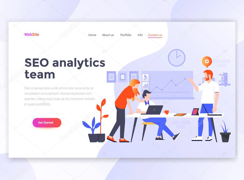 Landing page template of Seo Analytics team. Modern flat design concept of web page design for website and mobile website. Easy to edit and customize. Vector illustration