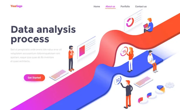 Concepto Isométrico Diseño Plano Moderno Del Proceso Análisis Datos Para — Vector de stock