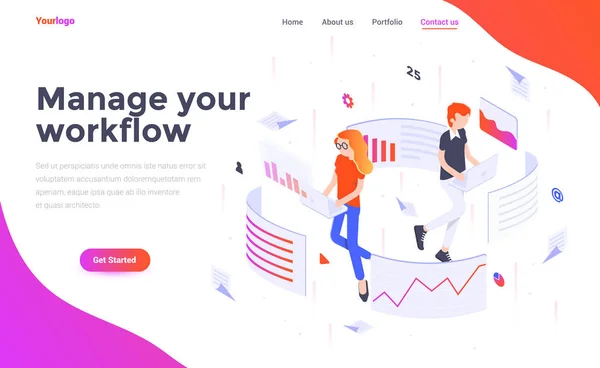 Moderní Flat Design Izometrické Pojmu Správa Pracovního Postupu Pro Web — Stockový vektor