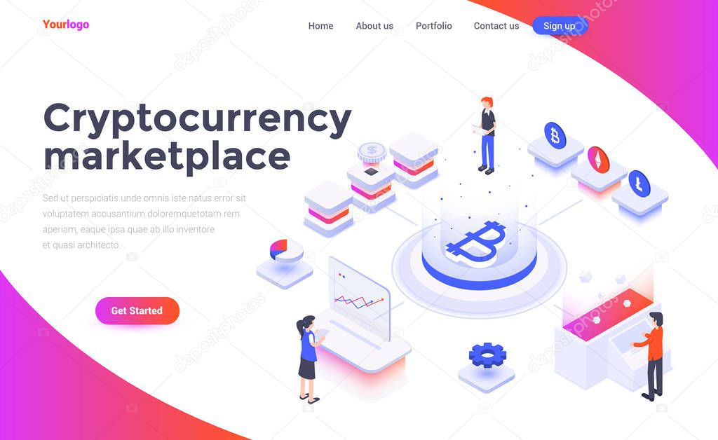 Modern flat design isometric concept of Cryptocurrency marketplace for website and mobile website. Landing page template. Easy to edit and customize. Vector illustration