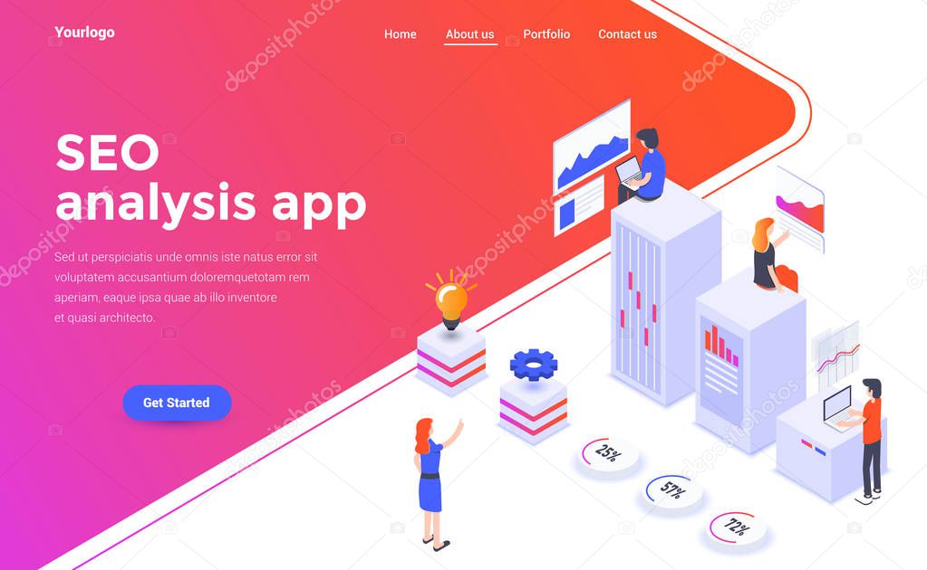 Modern flat design isometric concept of Seo analysis app for website and mobile website. Landing page template. Easy to edit and customize. Vector illustration