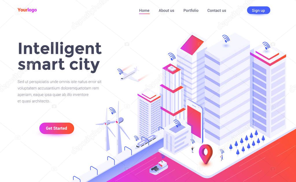 Modern flat design isometric concept of Intelligent smart city for website and mobile website. Landing page template. Easy to edit and customize. Vector illustration