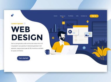 Açılış sayfası şablonu Web tasarım. Web sitesi ve mobil web sitesi için web sayfa tasarımı modern düz tasarım konsepti. Düzenlemek ve özelleştirmek kolay. Vektör çizim
