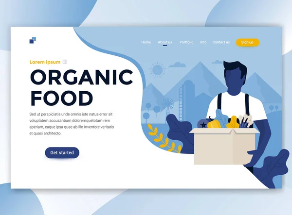 Landing Page Template Organic Food Modern Flat Design Concept Web — Stock Vector