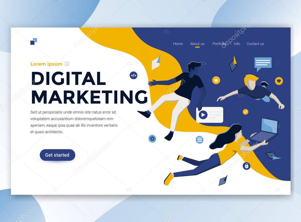 Landing page template of Digital Marketing. Modern flat design concept of web page design for website and mobile website. Easy to edit and customize. Vector illustration