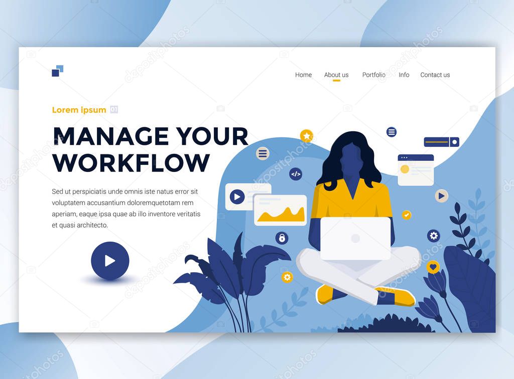 Landing page template of Manage your workflow. Modern flat design concept of web page design for website and mobile website. Easy to edit and customize. Vector illustration