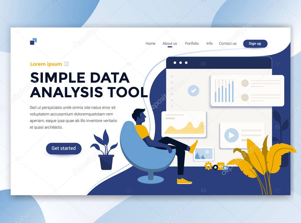 Landing page template of Simple Data analysis tool. Modern flat design concept of web page design for website and mobile website. Easy to edit and customize. Vector illustration