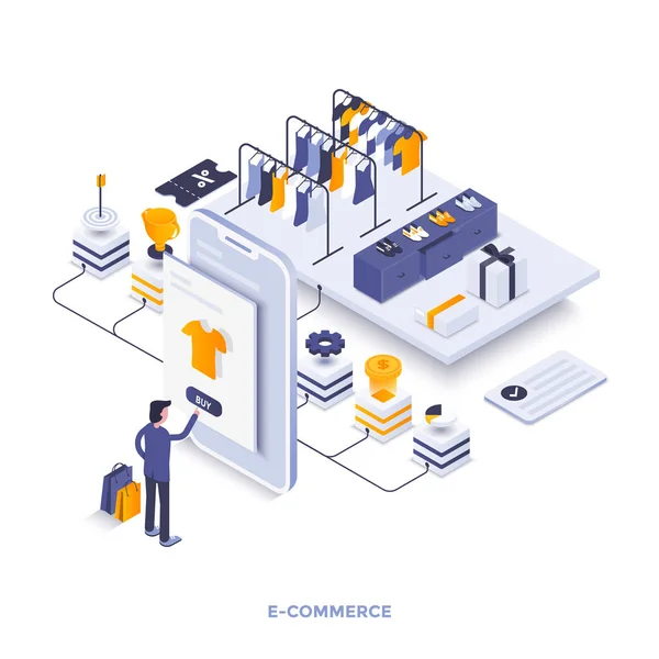 Moderní Flat Design Izometrické Pojem Commerce Pro Web Mobilní Web — Stockový vektor