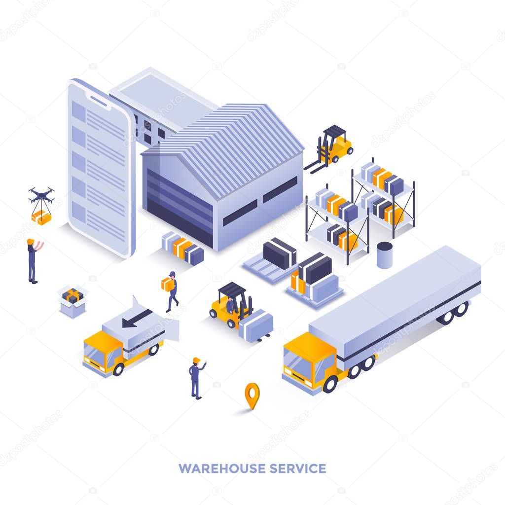 Modern flat design isometric illustration of Warehouse service. Can be used for website and mobile website or Landing page. Easy to edit and customize. Vector illustration