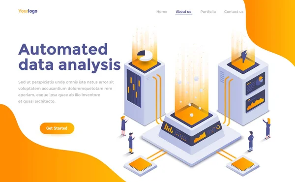 Moderne Platte Isometrische Ontwerpconcept Van Automated Data Analyse Voor Website — Stockvector