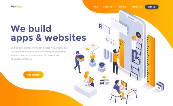 Design Plano Moderno Conceito Isométrico Construímos Aplicativos Sites Para Site —  Vetores de Stock