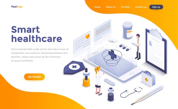 Concepto Isométrico Diseño Plano Moderno Smart Healthcare Para Sitio Web — Archivo Imágenes Vectoriales