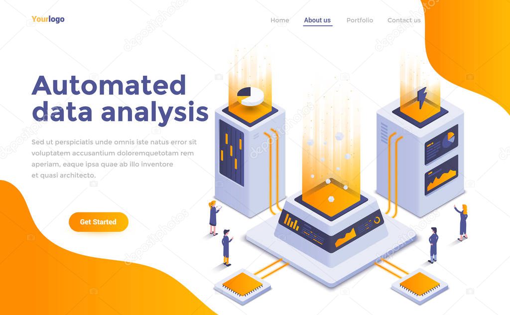 Modern flat design isometric concept of Automated data analysis for website and mobile website. Landing page template. Easy to edit and customize. Vector illustration