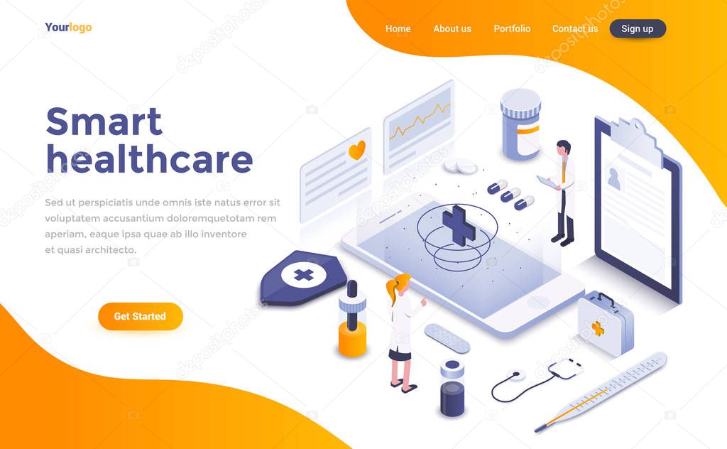 Modern flat design isometric concept of Smart Healthcare for website and mobile website. Landing page template. Easy to edit and customize. Vector illustration