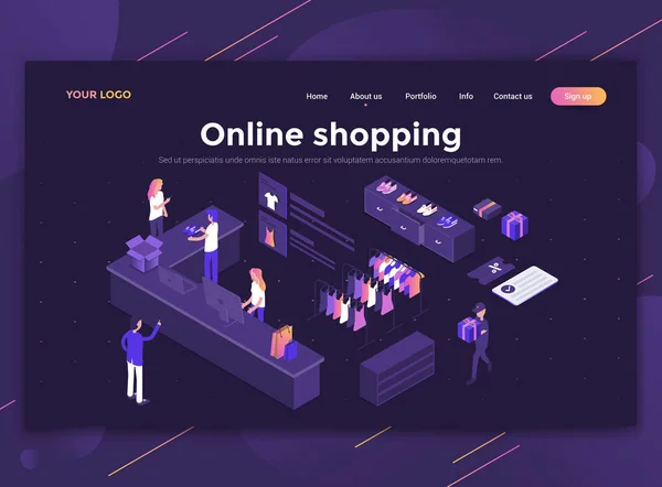 Moderní Flat Design Izometrické Pojmu Online Nakupování Webové Stránky Mobilní — Stockový vektor