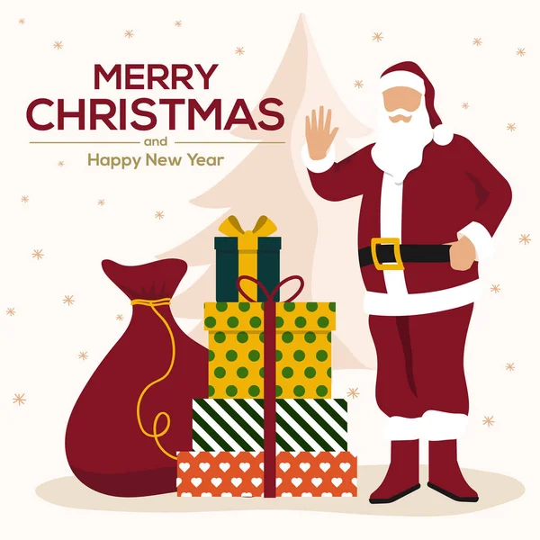 Cartão Natal Papai Noel Com Enorme Saco Vermelho Com Presentes —  Vetores de Stock