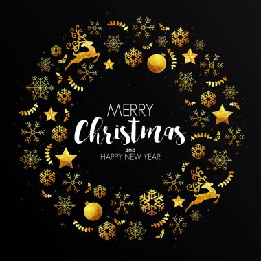 Zarif Noel renkli poligonal origami tarzında yapılmış kartpostal. Parti poster, tebrik kartı, afiş veya davet. Tatil süsler yapılan desen. Vektör