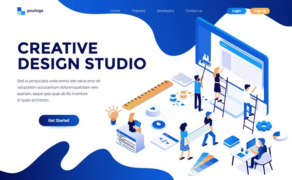 Moderní Flat Design Izometrické Koncept Kreativní Design Studio Pro Web — Stockový vektor