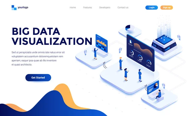 Moderne Platte Isometrische Ontwerpconcept Van Big Data Visualisatie Tool Voor — Stockvector