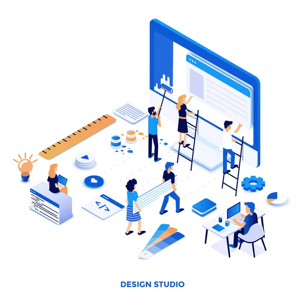Design Plano Moderno Ilustração Isométrica Design Studio Pode Ser Usado —  Vetores de Stock