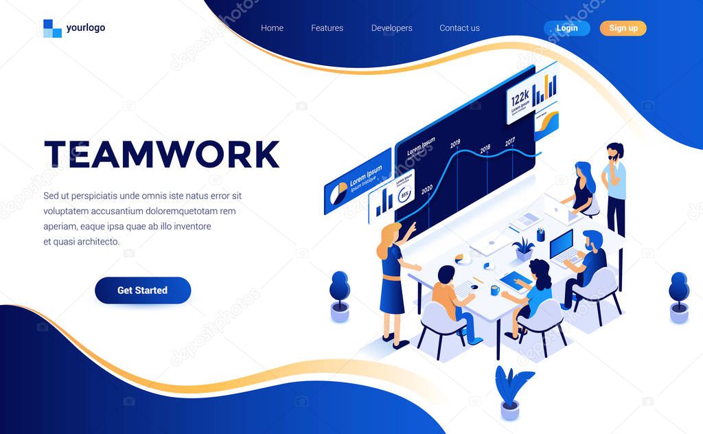 Modern flat design isometric concept of Teamwork for website and mobile website. Landing page template. Easy to edit and customize. Vector illustration