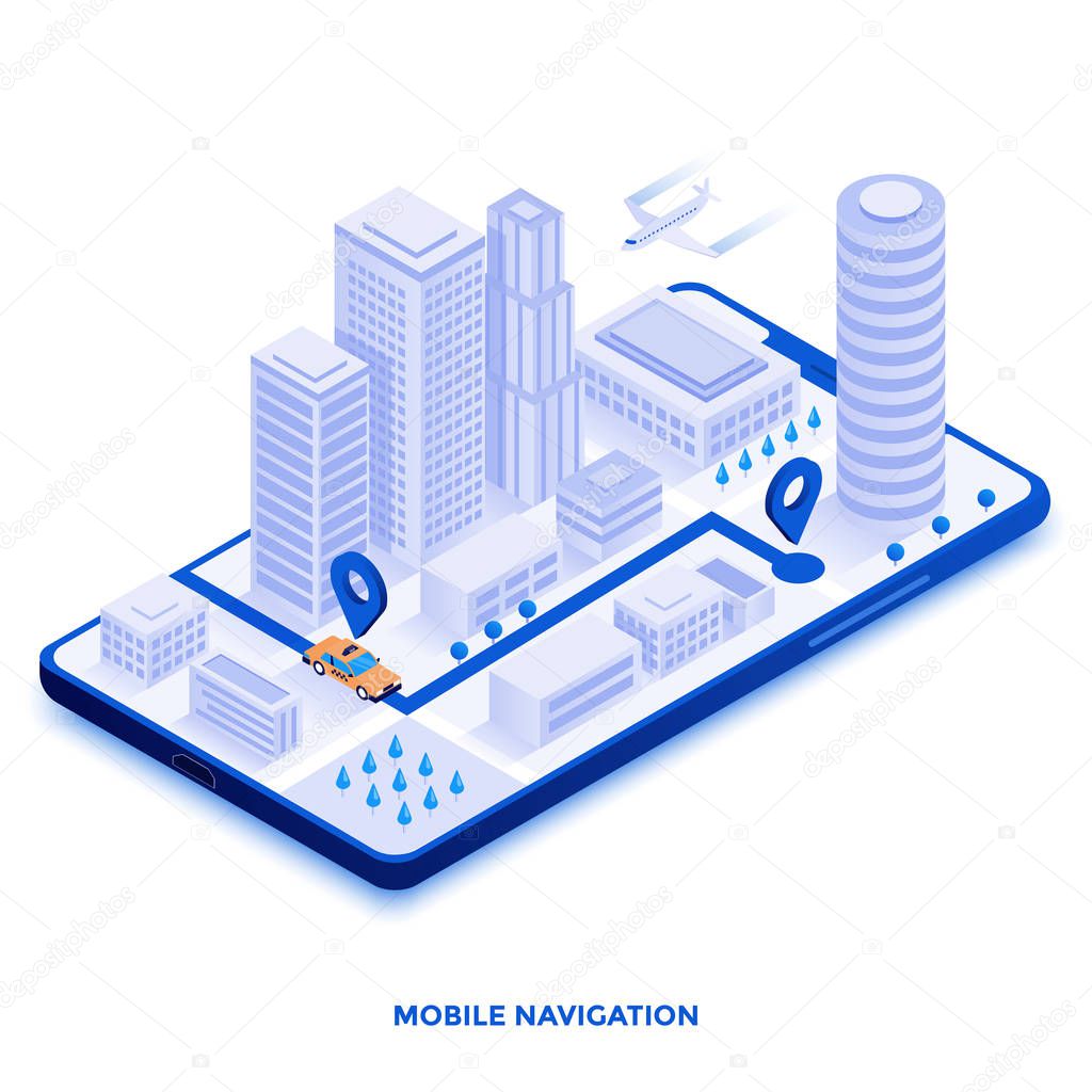 Modern flat design isometric illustration of Mobile Navigation. Can be used for website and mobile website or Landing page. Easy to edit and customize. Vector illustration