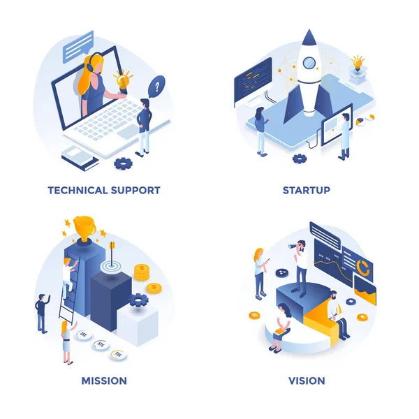 Iconos Concepto Diseño Isométrico Plano Moderno Para Soporte Técnico Inicio — Vector de stock