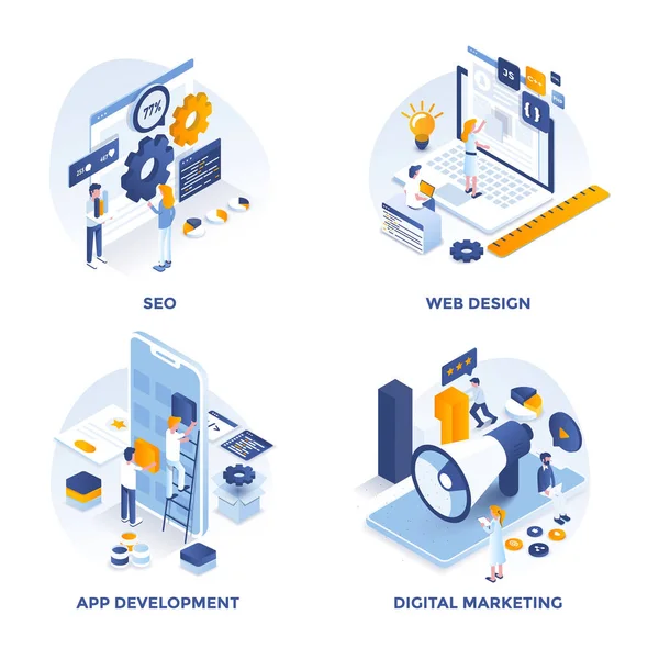 Ícones Conceito Isométricos Planos Modernos Para Seo Web Design Desenvolvimento — Vetor de Stock