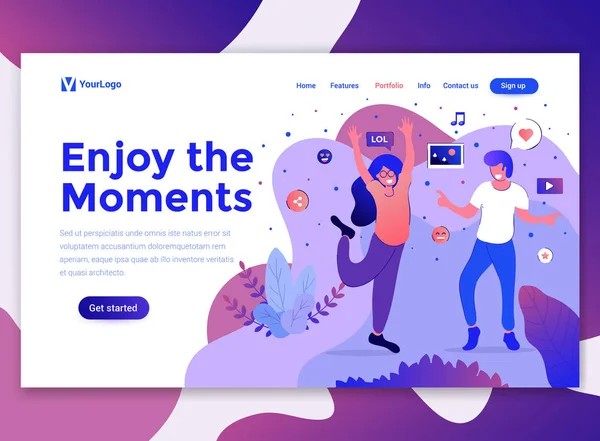 Flaches modernes Design der Websitevorlage - genießen Sie die Momente — Stockvektor