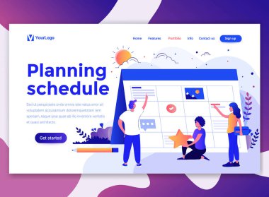 Planlama çizelgesinin açılış sayfası şablonu. Web sitesi ve mobil web sitesi için web sayfa tasarımı modern düz tasarım konsepti. Düzenlemek ve özelleştirmek kolay. Vektör çizim